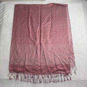 VTG Pashmina Silk Blend Pink Paisley Fringed Rectangle Scarf Women's